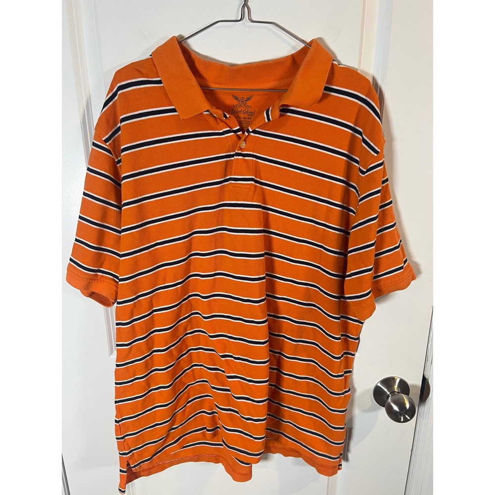 Faded Glory Mens Polo Shirt Striped Pique Cotton Orange XL